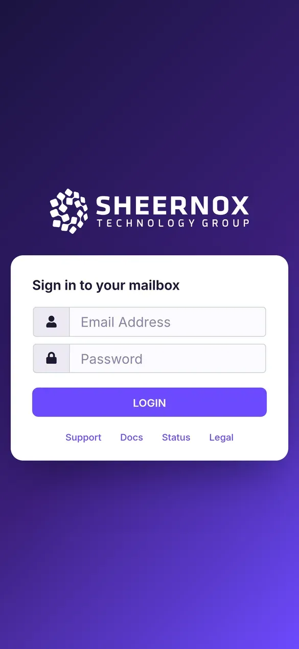 Sheernox Mail sign-in page on a phone