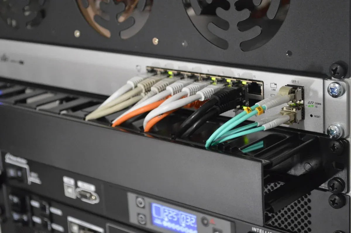 Ubiquiti UniFi switch with SFP fibre modules installed